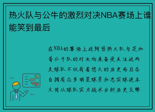 热火队与公牛的激烈对决NBA赛场上谁能笑到最后